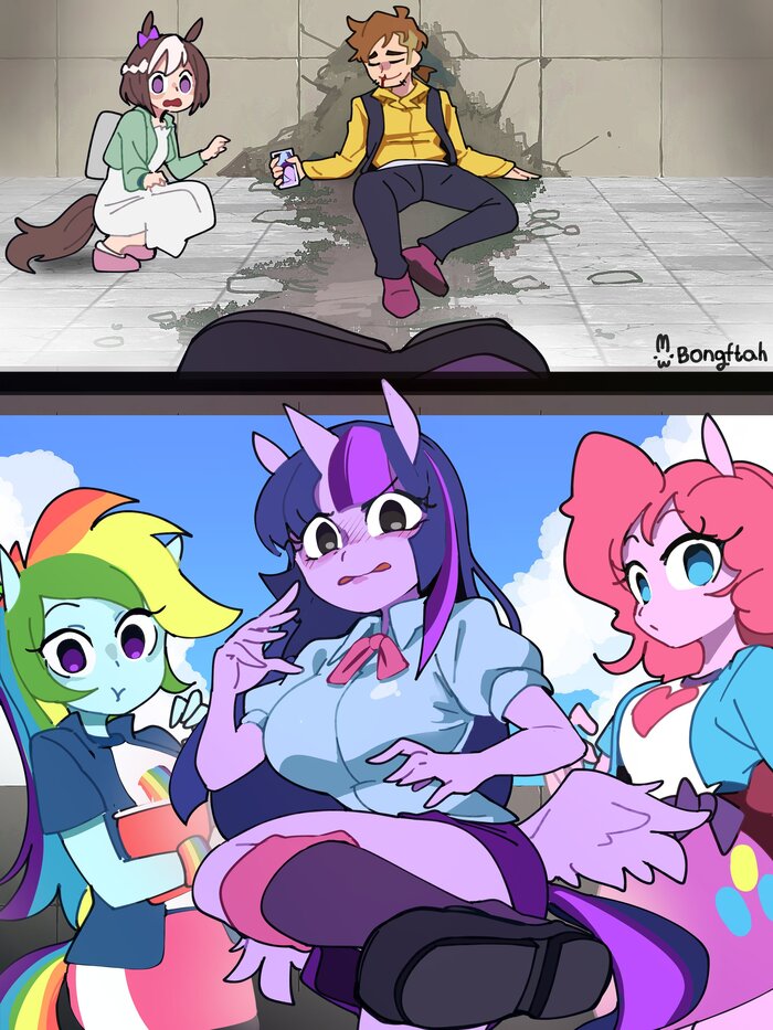      My Little Pony, , , Anime Art, Uma Musume Pretty Derby, MLP Crossover, , Twilight Sparkle, Pinkie Pie, Rainbow Dash, Bongf