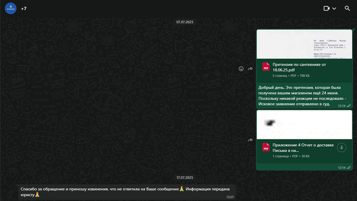 На что снова последовал игнор от представителя магазина.