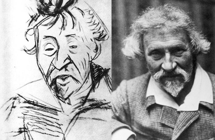 Слева – шарж на Репина (автор Маяковский), справа – фото Ильи Репина 1915 г.