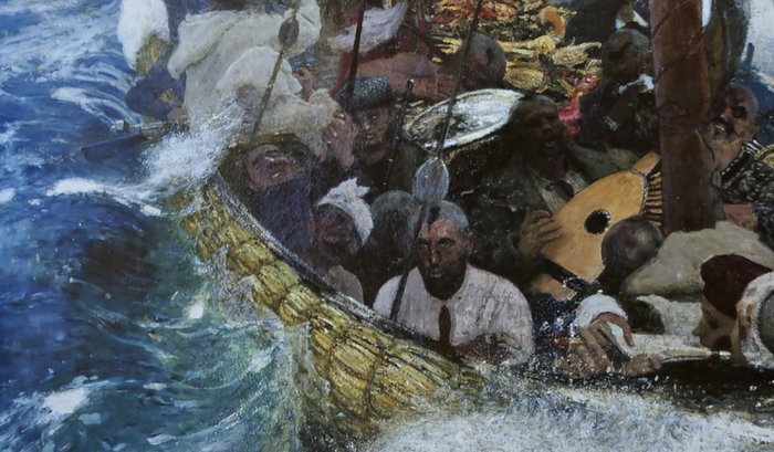 Репин И.Е. Черноморская вольница. 1908-1919. Фрагмент