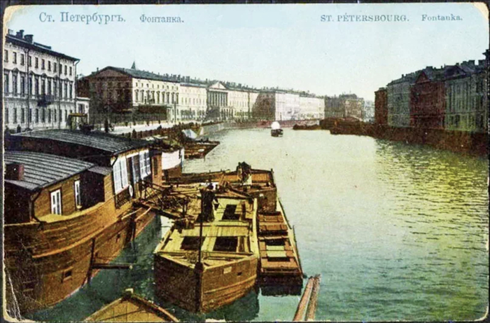 Живорыбные садки на Фонтанке у Симеоновского моста. 1906 год.