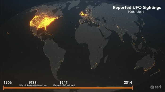 Сообщения о НЛО по всему миру с 1906 по 2014 год