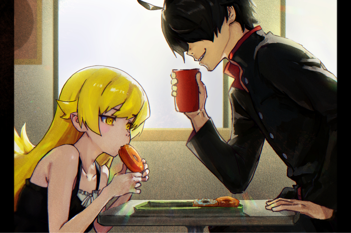    Anime Art, , Monogatari series, Shinobu Oshino, Araragi Koyomi, , Pixiv