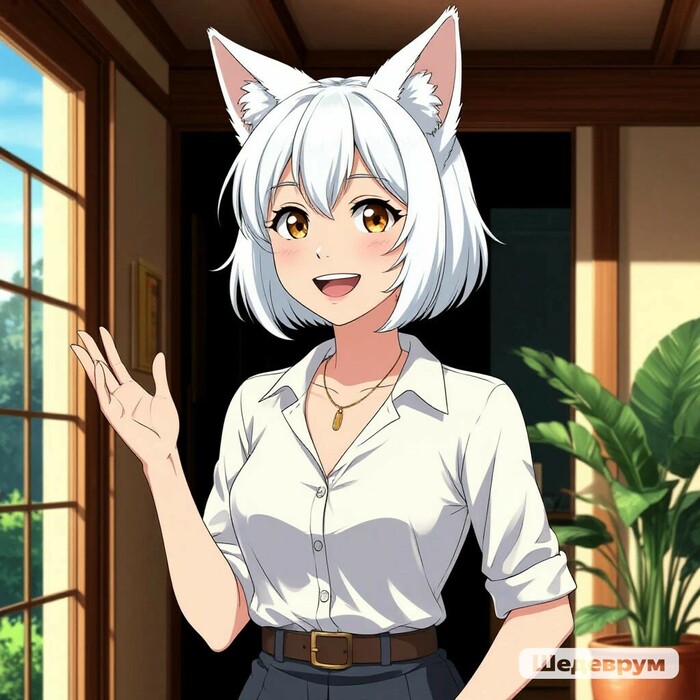 Очередная часть фанфика - неожиданный гость, и новая семья Арты нейросетей, Контент нейросетей, Шедеврум (Яндекс), Милота, Anime Art, Animal Ears, Уши, Хвост, Кицунэ, Фанфик, Мужчины и женщины, Дочь, Юмор, Длиннопост