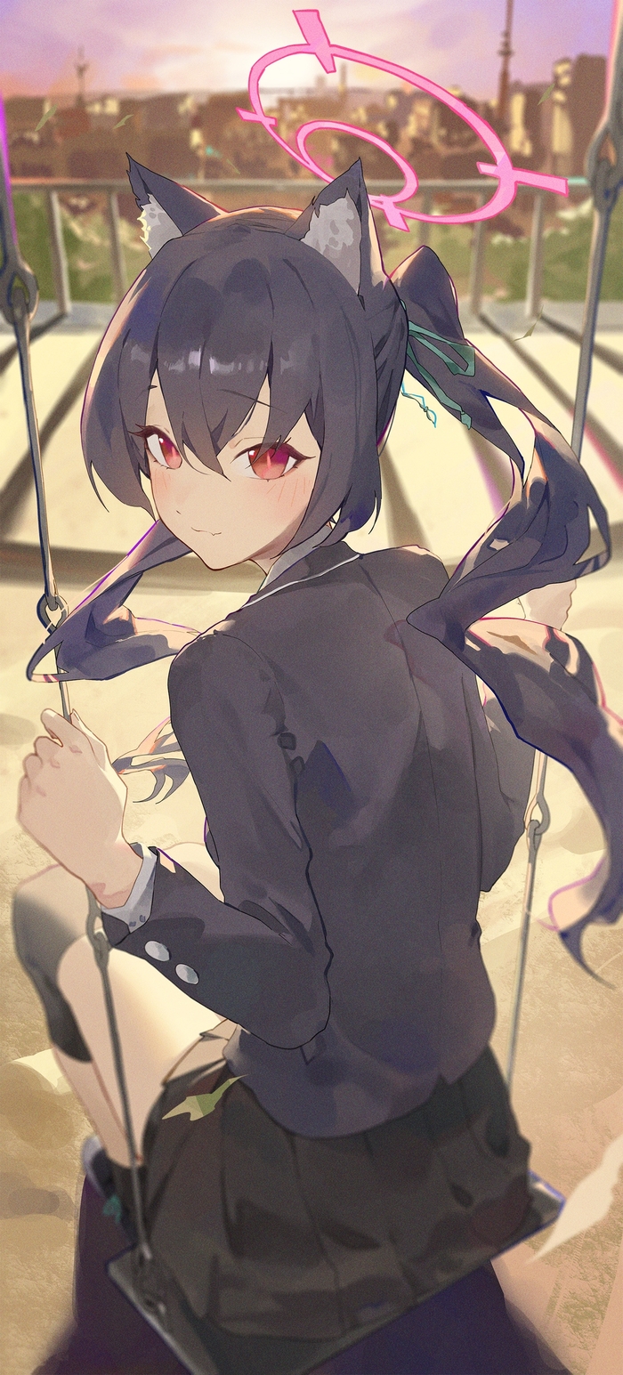 Serika , Anime Art, Animal Ears, Blue Archive, Kuromi Serika, 