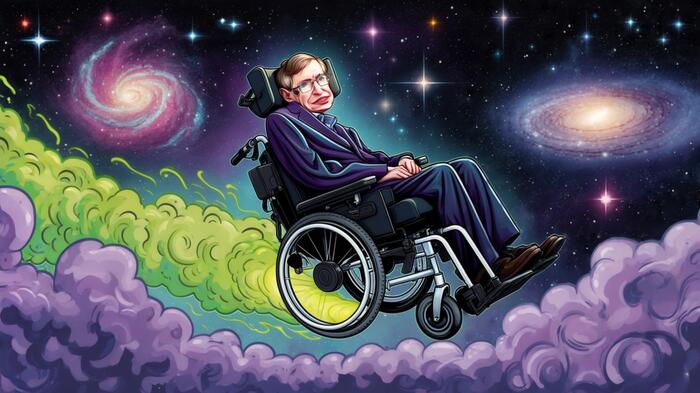 Stephen Hawking flying through space on fart gas