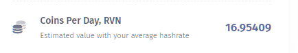Доходность: 16.95 монет RVN в сутки.