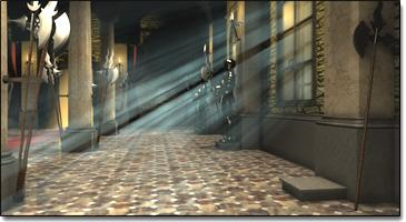 Volumetric light used in a complex environment with shadows and noise.