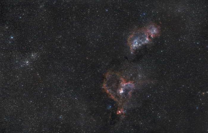 Туманности Сердце и Душа, а также рассеянные звёздные скопления Хи Аш Персея