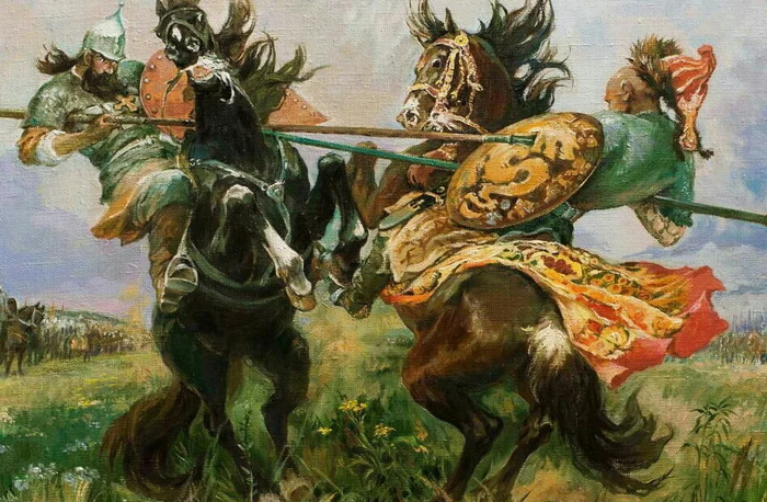 Бой Челубея с Пересветом (с картины В. Васнецова)