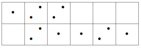 Перед вами шесть доминошек, среди которых нет двух одинаковых (см. рисунок). Определите, где какая!