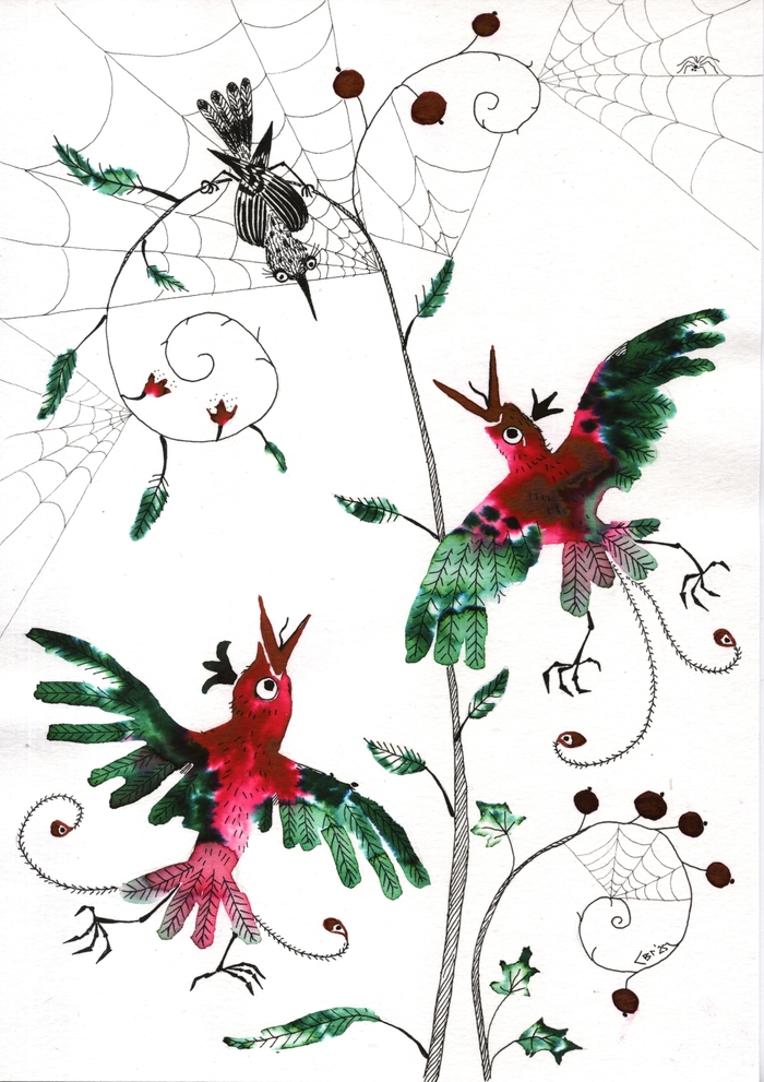 Чернила распадающиеся с блеском, линер, бумага. А4.