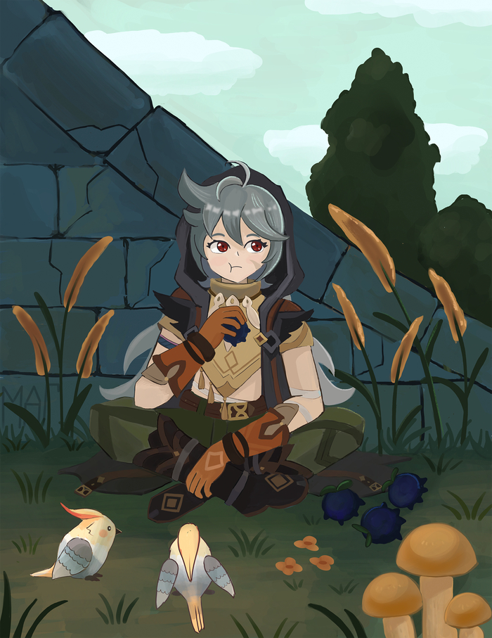 Сидит, отдыхает. 