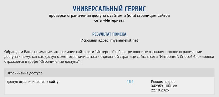 MyAnimeList ОГРАНИЧИЛИ