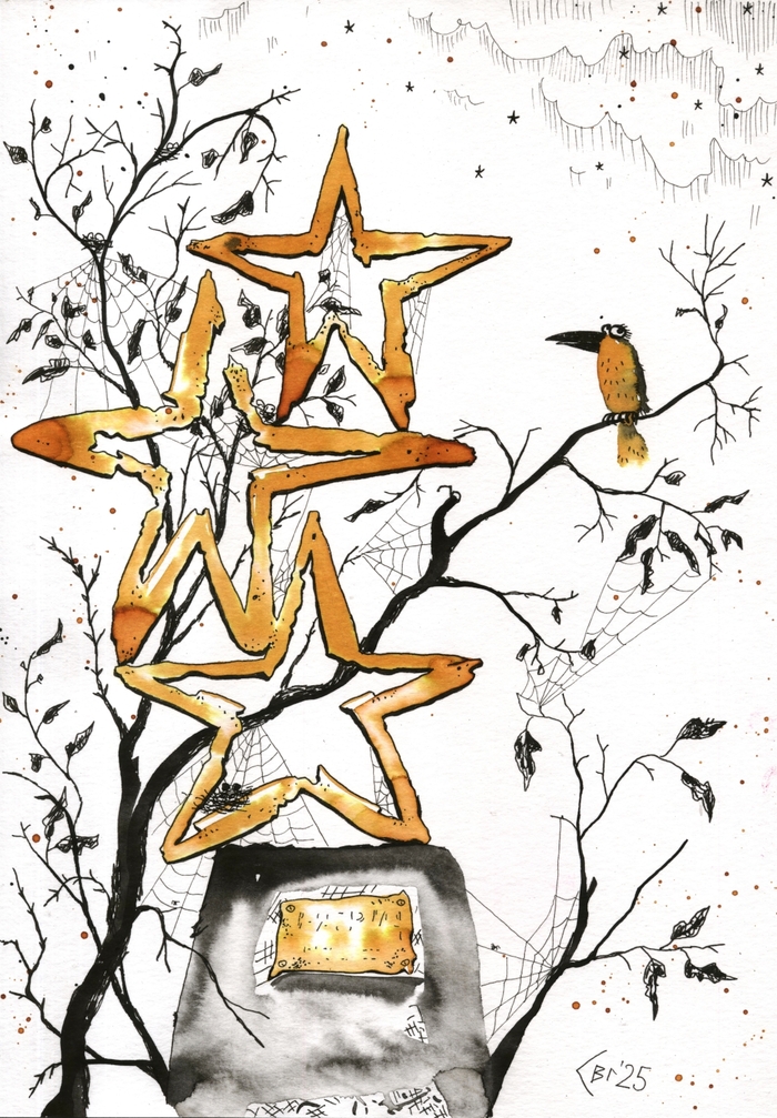 Чернила распадающиеся, тушь, линер, бумага. А4.