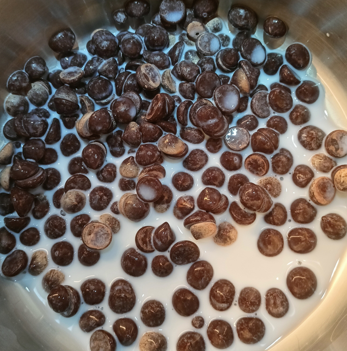 У меня шоколад в каллетах, если у вас плитка, лучше порезать её помельче