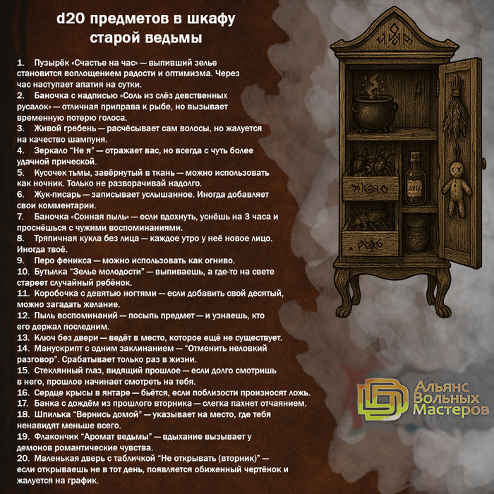 D20 предметов в шкафу старой ведьмы