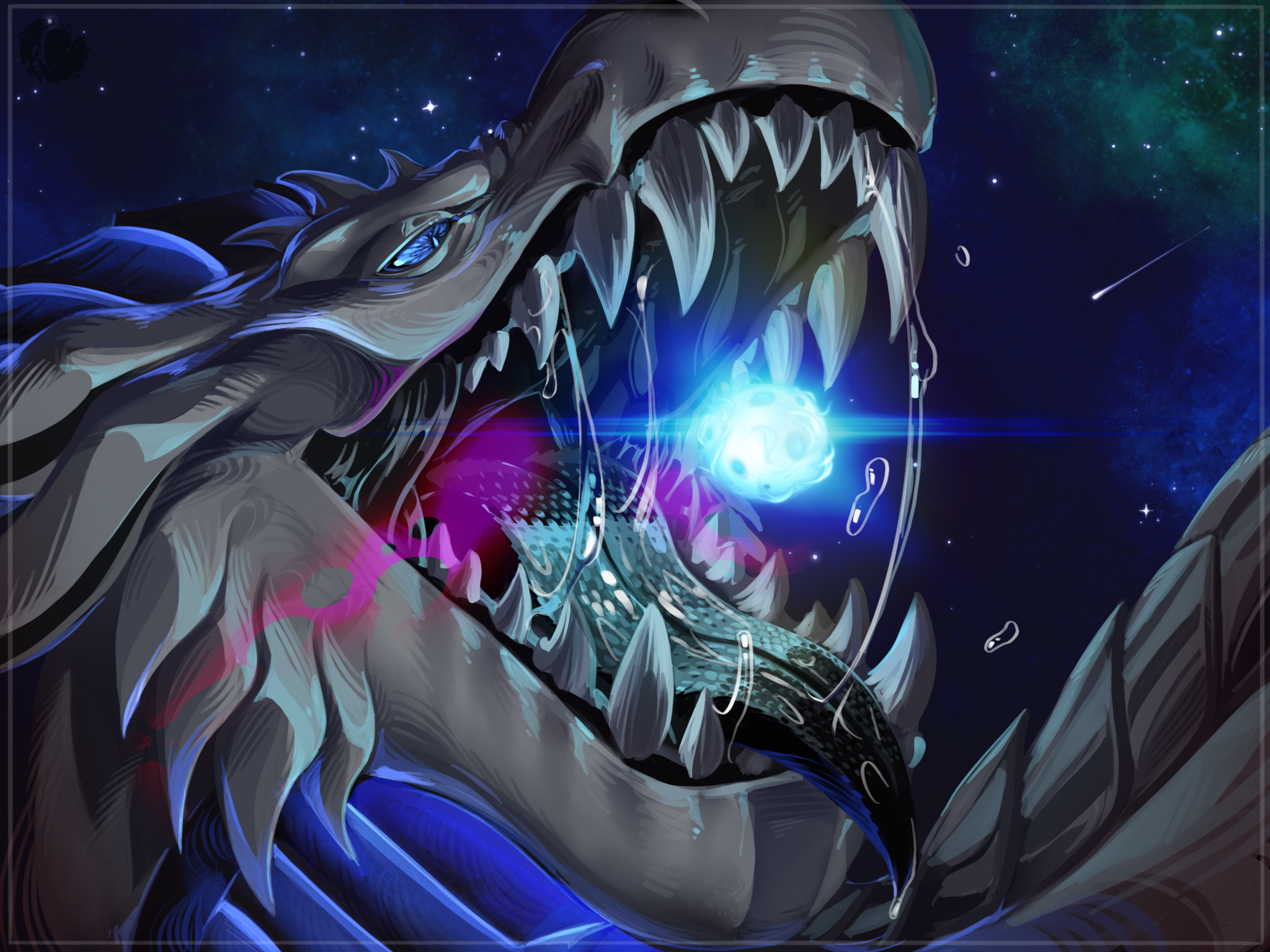 Star Eater - Art, The Dragon, Vore, Mawshot, To fall, Language, Drooling, Dragon's mouth, Digital drawing, eater, Stars, Space