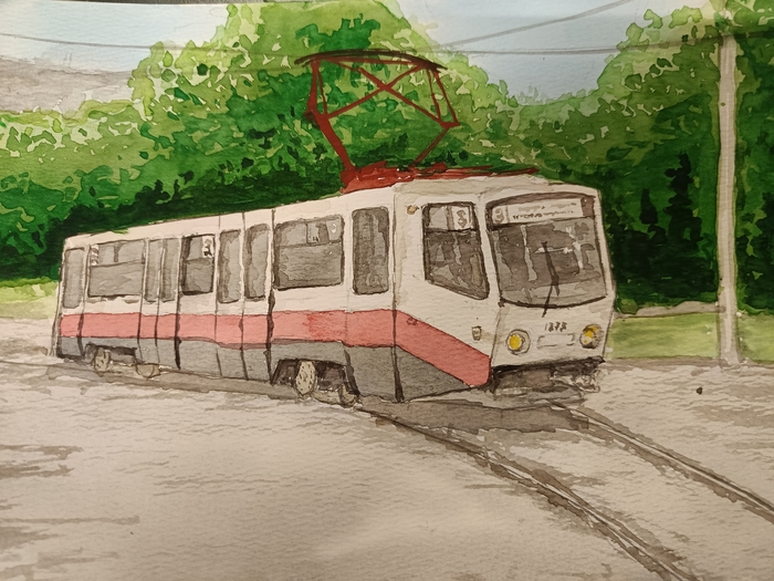 Акварель, трамвай