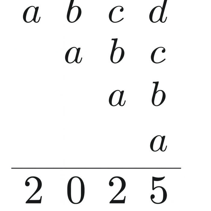 Не пиша компьютерной программы и не пользуясь катькулятором, восстановите цифры a,b,c,d в записи сложения (см. катринку). Объясните, как вы нашли цифры a,b,c,d.