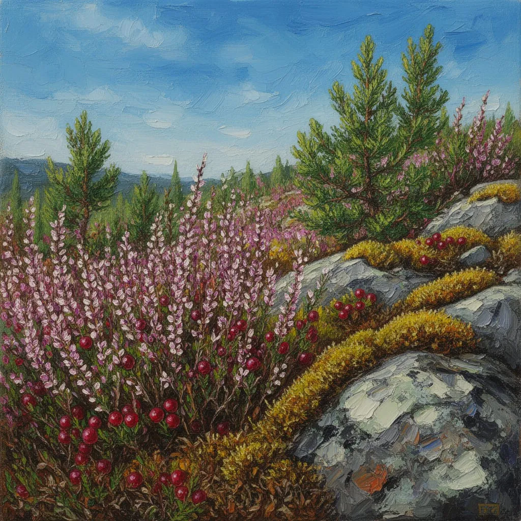 Heather and cranberry in the new Flux.2 - Series Just a holiday, My, Neural Network Content, Artificial Intelligence, Neural Networks, Neural network art, Art, Cranberry, Heather, Flux