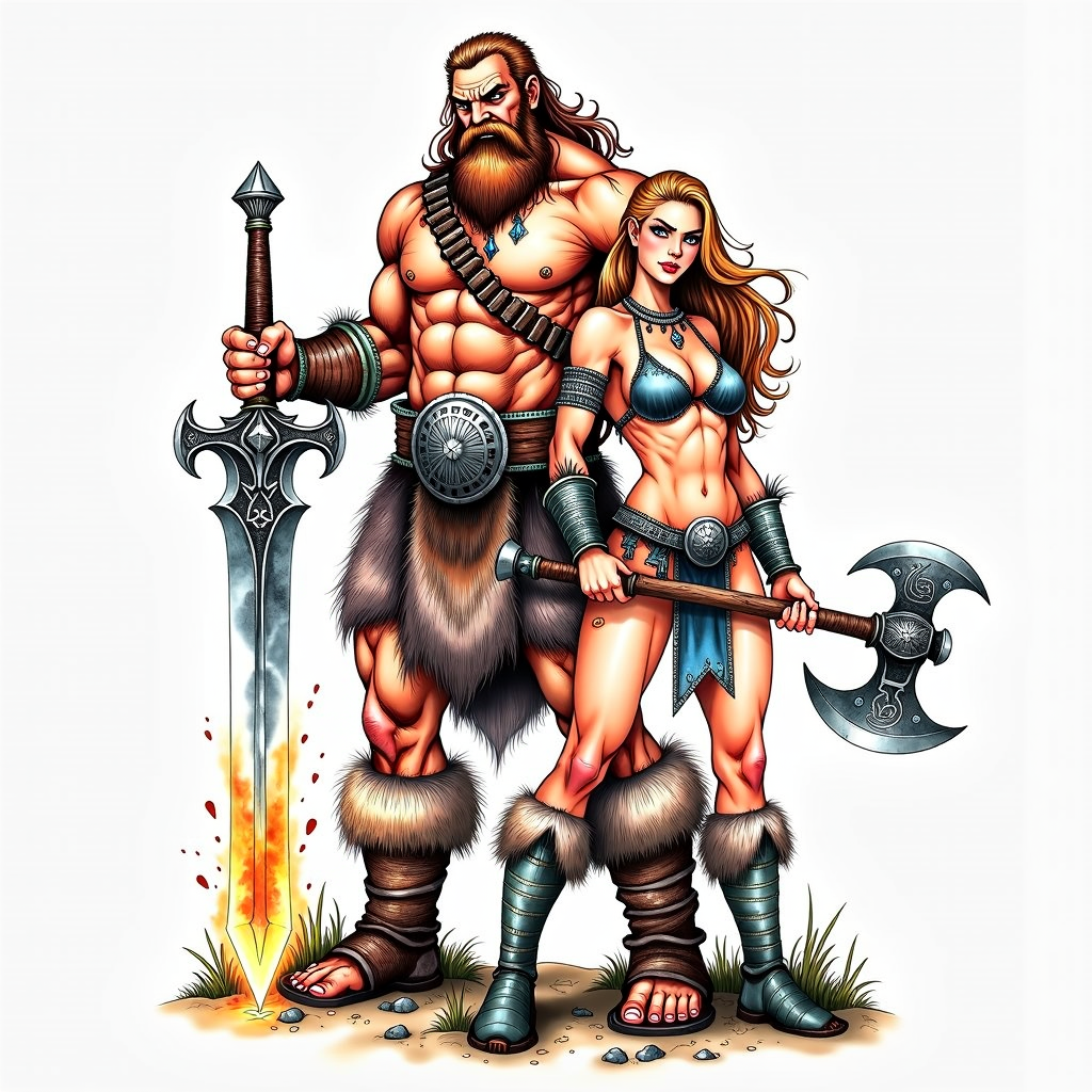 Варвары - Моё, Контент нейросетей, Арты нейросетей, Pinanoc, Варвар, Dungeons & Dragons, Варварша, Flux