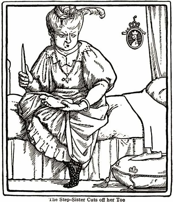 Сестра Золушки отрезает себе пятку, чтобы влезть в туфельку.