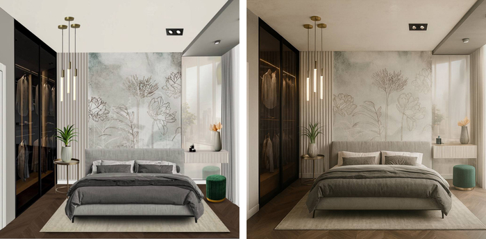 Коллаж + реализация дизайна интерьера с помощью нейросети