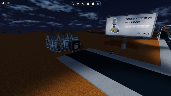 на картинке видно надпись "African children work here", что означает - "Африканские дети работают тут"