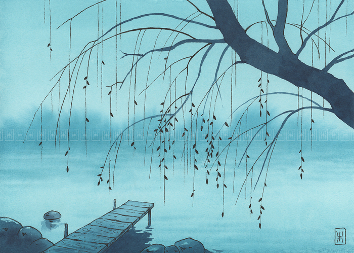 Акварель, хлопковая бумаг А4, линеры.