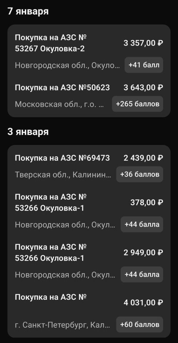 Скриншот из приложения Лукоил за январь 2025 года