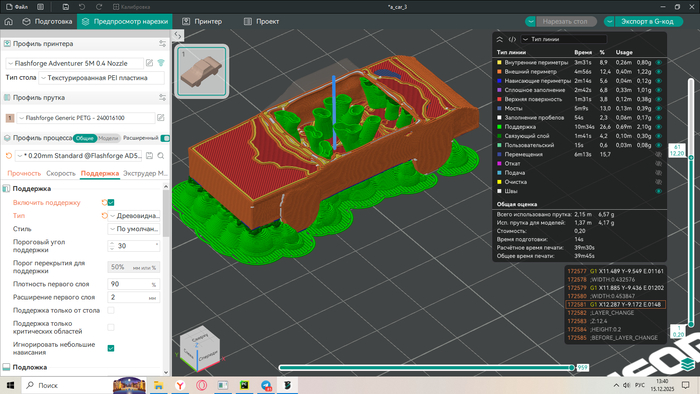 Модель внутри имеет мешанину с пустотами и висячими элементами, что видно при нарезке, если даже вы ставите 100% заполнение.
