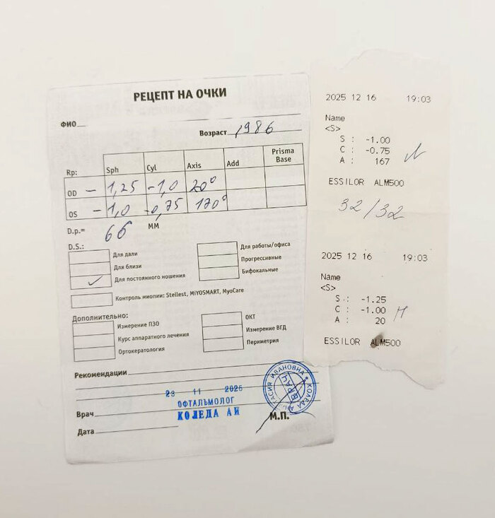 Рецепт и результат проверки