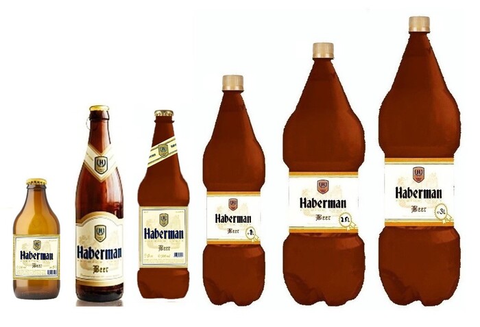Haberman - Типичное Псевдонемецкое пиво, Отличное Качество, в Лучших Традициях Немецких Пивоваров, Выпускают в Бутылке 0,33л и 0,5л, Также ПЭТ 1л, 2,5л и 3л