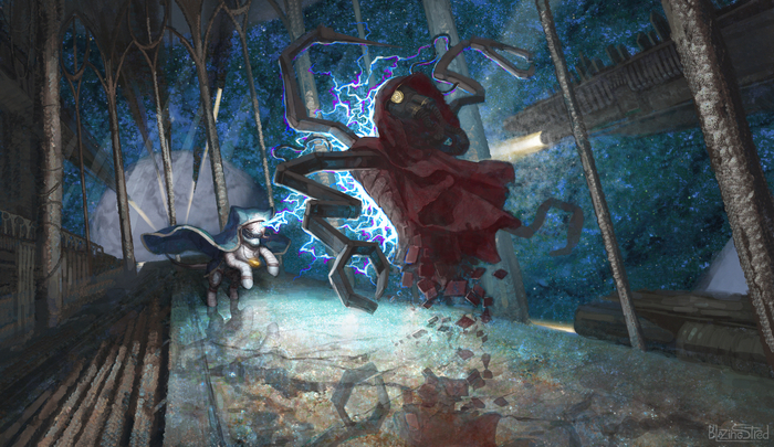 Псайкер и техножрец дерутся на палубе корабля, или типа того я хз