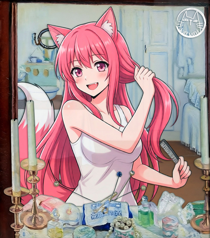 Использована картина Зинаиды Евгеньевны Серебряковой «За туалетом. Автопортрет» (1909)