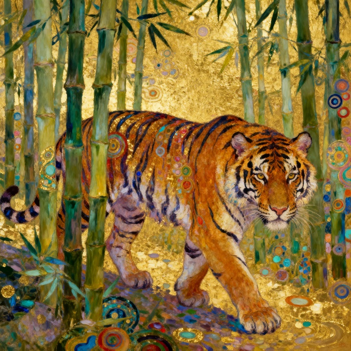 Тигр в бамбуковом лесу