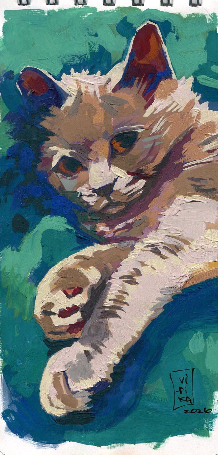 Котик гуашью