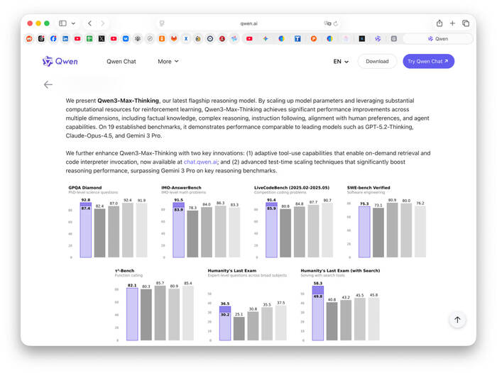 Alibaba �������� Qwen3-Max-Thinking, � �� � ���� GPT-5.2 � Claude-Opus-4.5 �������� ������ ���������� � ��������