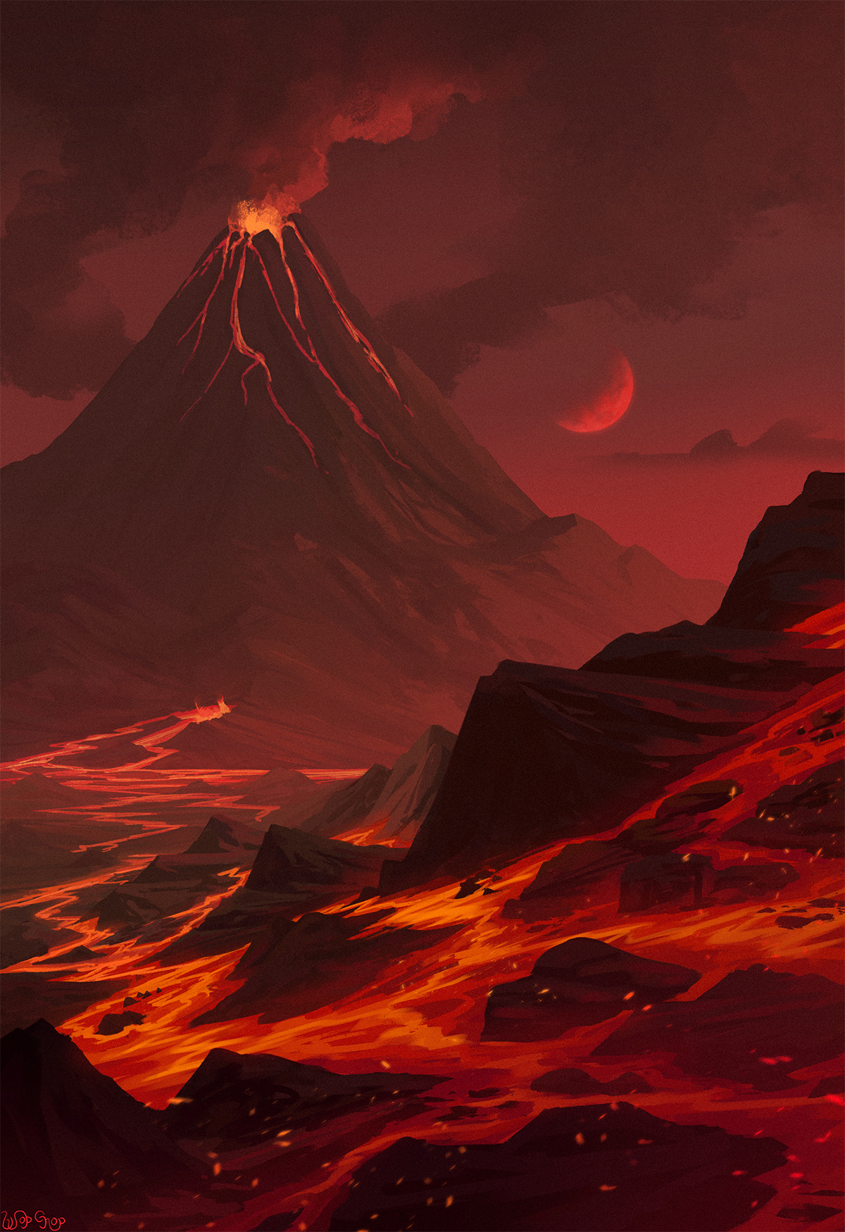 Расплавленные земли - Арт, Пейзаж, Иллюстрации, Вулкан