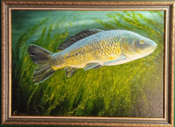 Карп. Холст на картоне, масло.