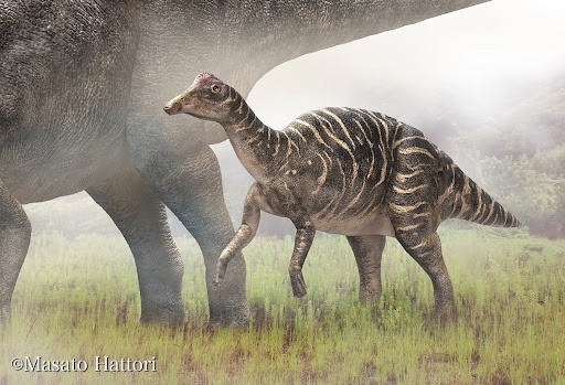 Семейная группа гадрозавров. Иллюстрация М. Хаттори.