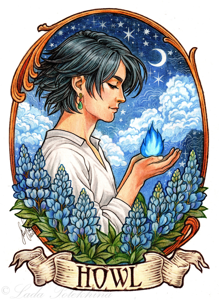 "Хаул" А4, цветные карандаши.