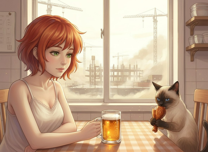 Пиво, кот и куриная ножка