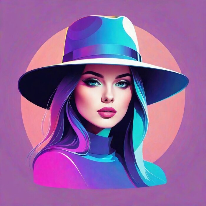 Vector minimalistic girl, portrait, headdress with holographic effect