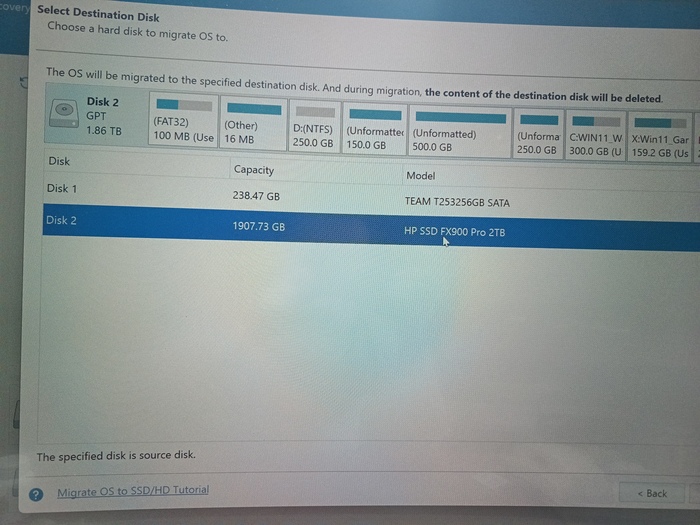 ������������ windows 11 ��� ������ 'the specified disks is source"  � minitool partition
