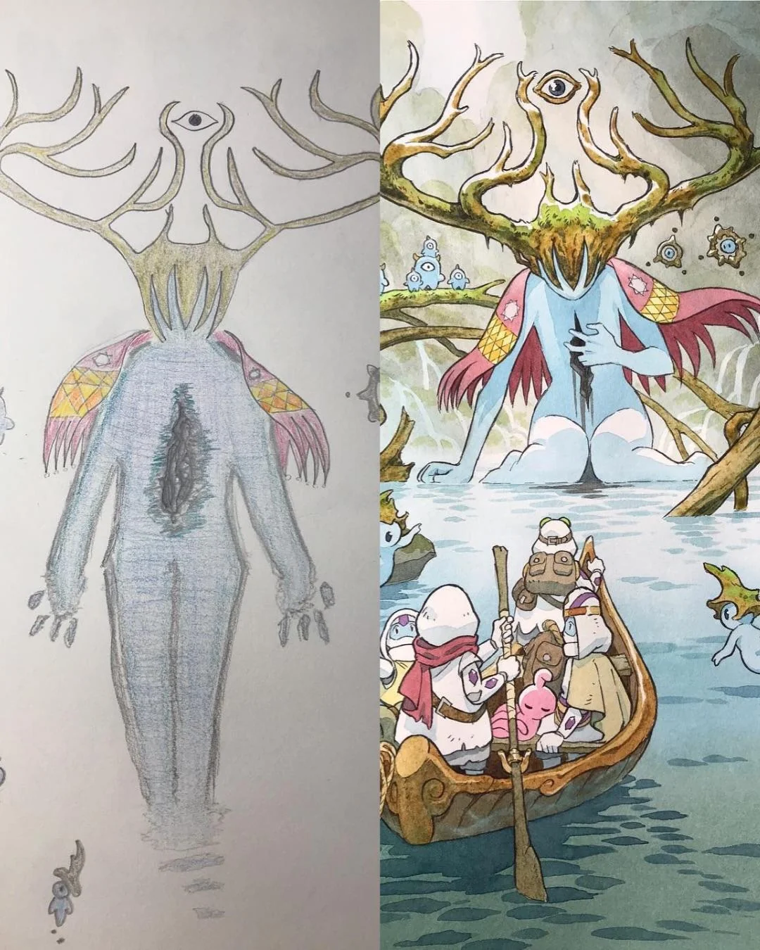 Animator Thomas Romain transforms his son's drawings into epic anime-style characters. - Anime, Style, Painting, Children, Father, Parents and children, Drawing, Amendments, Changes, Artist, Longpost