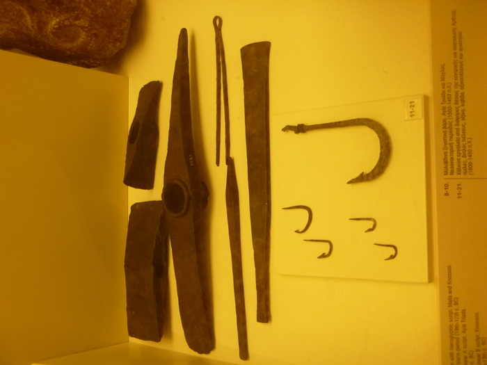 8. Greece, Crete, Minoan Museum, iron axe, picks, fish hooks