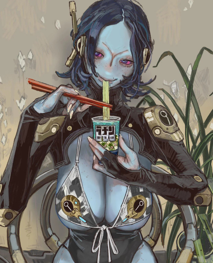 Так и не понял, что там за механические "рёбра" сзади. Видимо элемент экзоскелета от снятого боевого костюма.