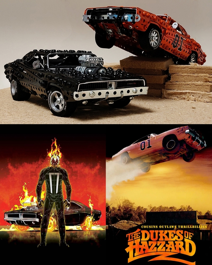 1969 Dodge Charger из металлического конструктора, проволоки, резины и картона